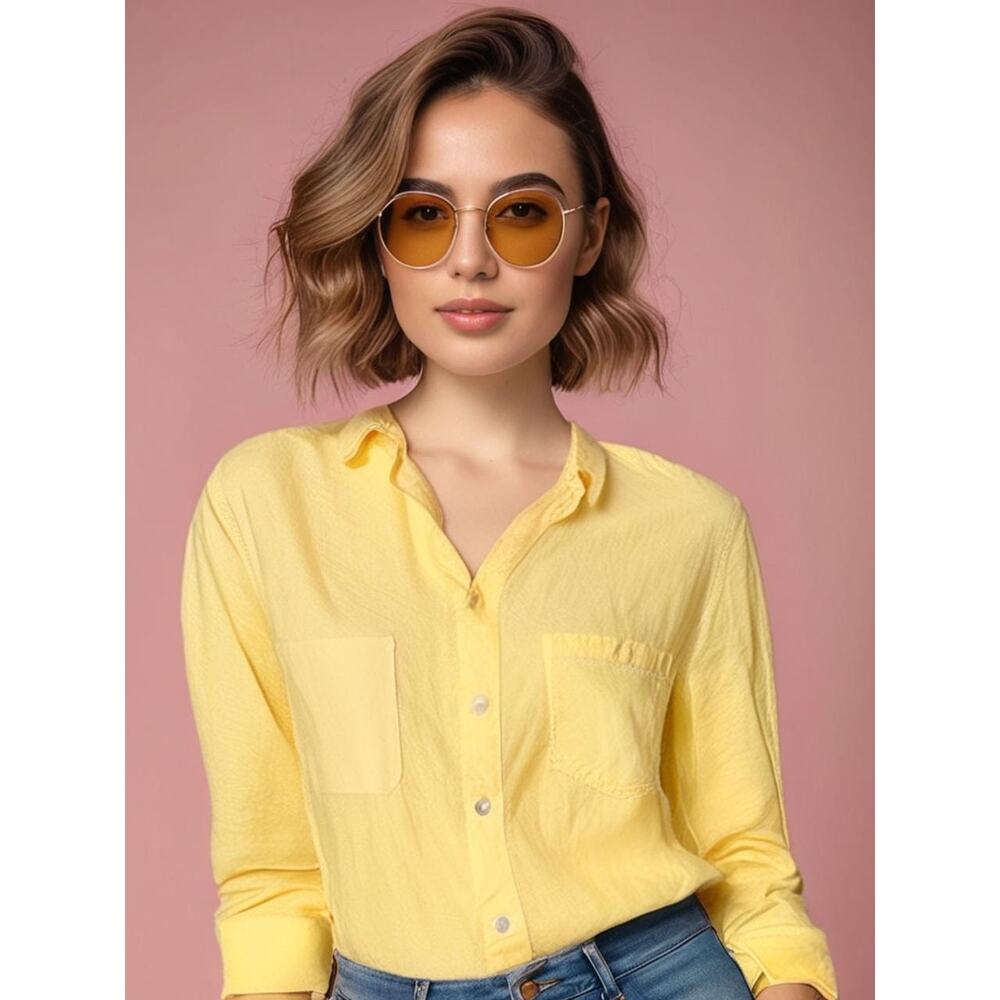 Cloth & Stone Women's Yellow‎ Linen Button-Up Shirt Size Small